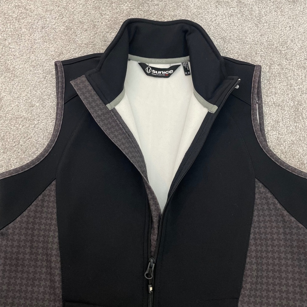 Sunice Vest Womens Medium Houndstooth Golf Stretch Full Zip Mock Neck Black